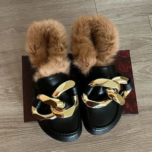 Brand New Black/Faux Fur Moccasins by Akira
